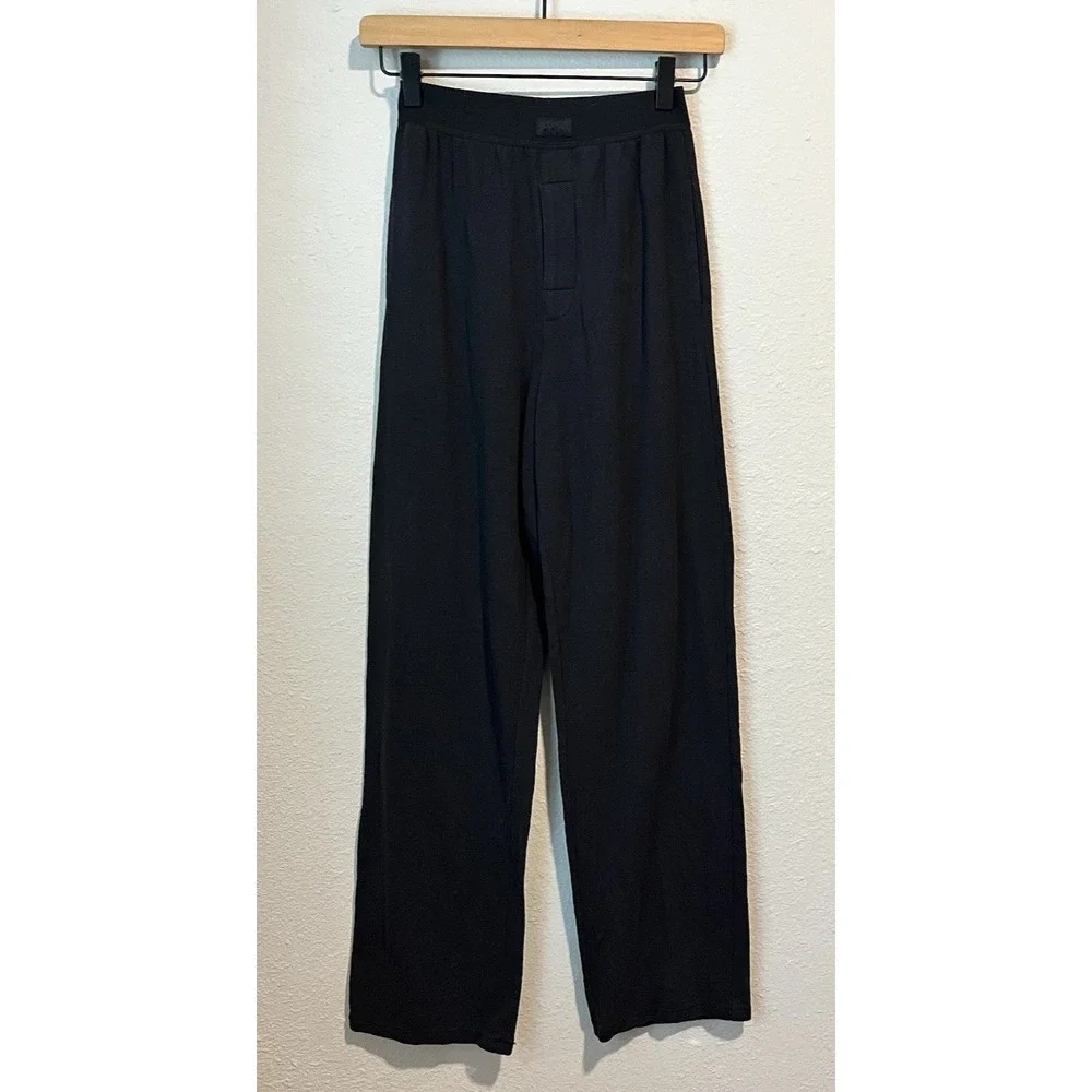 SKIMS Boyfriend Loose Lounge Pants ONYX Size XXS Modal Cotton Spandex Blend